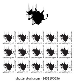 Seamless pattern with the image of a cat in the form of blots, for packaging design, website, social networks, with the words scratching post