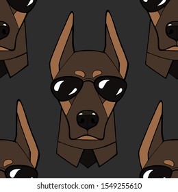 Seamless pattern with image of a character dog portraits. Vector illustration.