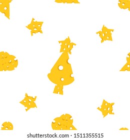 Seamless pattern with the image of cheese slices and laid out of these mice and trees. Vector illustration
