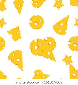 Seamless pattern with the image of cheese slices and laid out of these mice and trees. Vector illustration