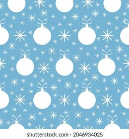 Nahtloses Muster mit dem Bild von Weihnachtsbällen und Schneeflocken. Neujahrsmuster. Weihnachtswintermuster für den Druck. Vektorgrafik