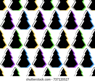 Seamless pattern with the image of a Christmas tree. Bright christmas tree on a white background with a colored frame. Stencil, background, wallpaper and wrapping paper.