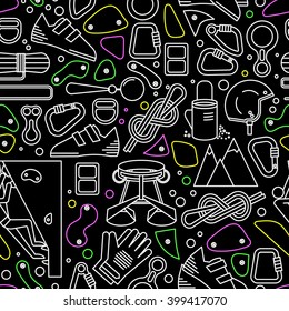 Seamless pattern with the image of climbing equipment. Completed in linear style.