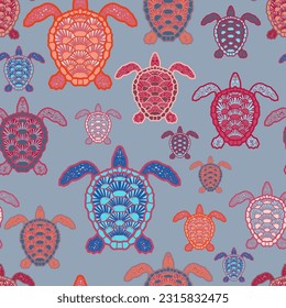 seamless pattern with the image of colorful sea turtles. Design for fabric and wallpaper decoration