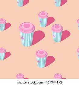 Seamless pattern with the image of cups. Vector.
