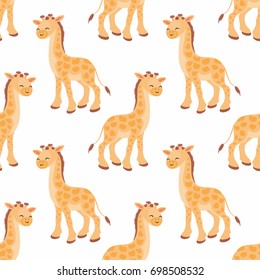 Children’s seamless pattern with the image of cute African animals in cartoon style. Vector background.