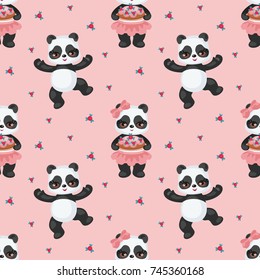 Seamless pattern with the image of a cute Panda in a cartoon style. Children vector background.