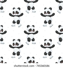 Seamless pattern with the image of a cute Panda in a cartoon style. Children vector background.