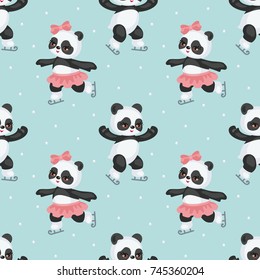 Seamless pattern with the image of a cute Panda in a cartoon style. Children vector background.