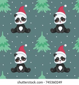 Seamless pattern with the image of a cute Panda in a cartoon style. Children vector background.