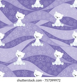 Seamless pattern with the image of the cute polar animals. Vector background.