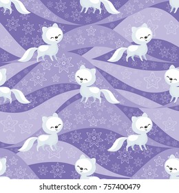 Seamless pattern with the image of the cute polar animals. Vector background.