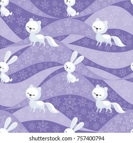 Seamless pattern with the image of the cute polar animals. Vector background.