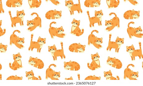 Seamless pattern with the image of cute red cats. Vector illustration, hand drawing