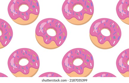 Seamless pattern with the image of a donut in glaze with sprinkles