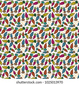 seamless pattern with the image of Easter eggs, rabbits and Carots. Vector background.