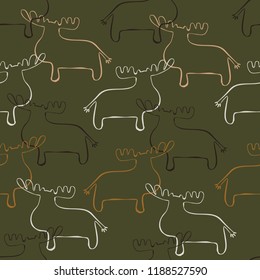 Seamless pattern with the image of elk. Vector illustration. Design can be used for textiles, wallpaper, clothing, wrapping paper.