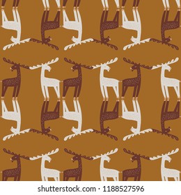 Seamless pattern with the image of elk. Vector illustration. Design can be used for textiles, wallpaper, clothing, wrapping paper.