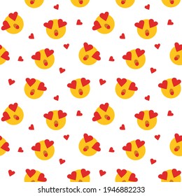 Seamless pattern with the image of emoji and hearts. Cute print for textiles, paper and decor. Vector illustration.