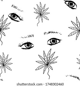 Seamless pattern with the image of the eyes of a girl.