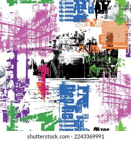 Seamless pattern with the image of a factory plant,