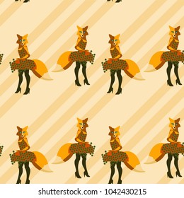 Seamless pattern with the image of a fashionable fox. Glamourous animal. The image is isolated. Vector.