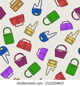 Seamless pattern with the image of a fashionable women's bags. Colorful vector illustration.