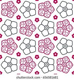 Seamless pattern with image of flowers. Color print on white background