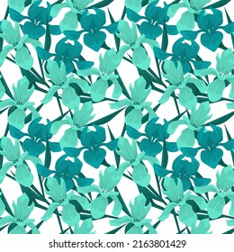 nahtloses Muster mit dem Bild von Blumen und Pflanzen, die mit einer kalligrafischen Bürste im Jugendstil- und Jugendstil gezeichnet wurden