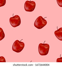 Seamless pattern with the image of fresh apples. Isolated vector illustration on a colored background.
