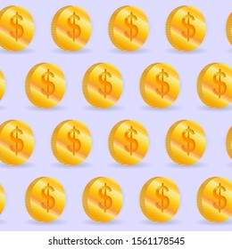 Seamless pattern with the image of gold coins with dollar sign, vector