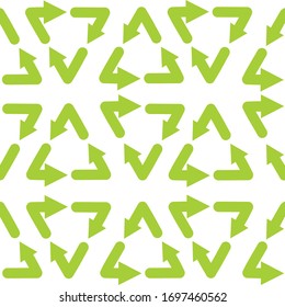 Seamless pattern with the image of green vector arrows. The concept of recycling. Environment protection.