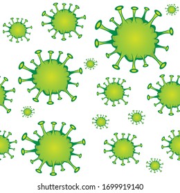 Seamless pattern with the image of a green virus, can be used to create different styles, backgrounds.