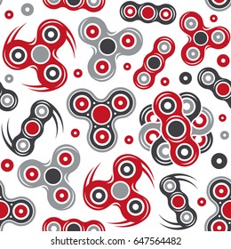 Seamless pattern with image of hand spinner toys. Color print on white background