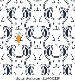 Seamless pattern. Image of hare. Drawing in the style of a graph. Design for wallpaper, wrapping paper, background, fabric. Vector.