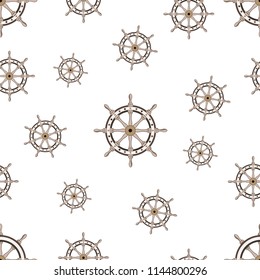 Seamless pattern with image of the helm on World Maritime Day.