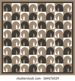 Seamless pattern with image horse heads, stylized in form chessboard, vector illustration