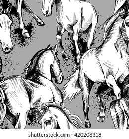 Seamless pattern with the image of a horses. Vector illustration.