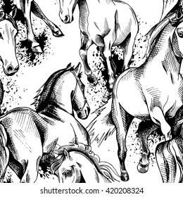 Seamless pattern with the image of a horses. Vector illustration.