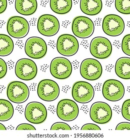 Seamless pattern with the image of kiwi slices. Design for paper, textile and decor. Vector illustration.
