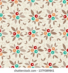 Seamless pattern with the image of leaves and berries.
