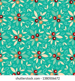Seamless pattern with the image of leaves and berries.
