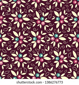 Seamless pattern with the image of leaves and berries.
