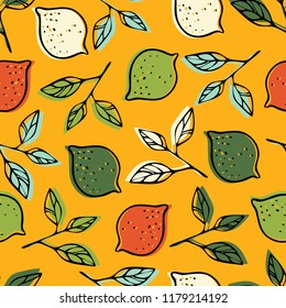 Seamless pattern with the image of lemon. Vector illustration. Design can be used for textiles, wallpaper, clothing, wrapping paper.