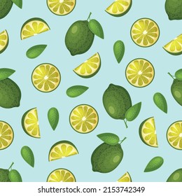 Seamless pattern. A pattern with an image of lime and sliced lime slices. Lime pattern. Vector illustration