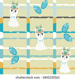 Seamless pattern with the image of a llama. Vector illustration in the Scandinavian style.