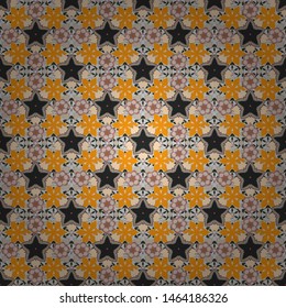 Seamless pattern with image of a many flowers. Small cute flowers in yellow, gray and beige colors. Ditsy style vector illustration.