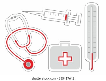 Seamless pattern with image Medical facilities with medicines and medical devices, Vector illustration in flat design. Medical help.