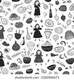 A seamless pattern with the image of a mother pregnancy time and the words love with symbol