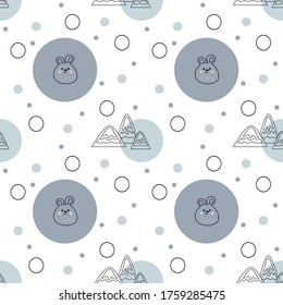 
Seamless pattern with the image of mountains and a bear on blue circles, for children's text, backgrounds, wallpapers